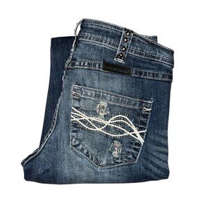 Cowgirl Tuff Rock This Bootcut Jeans Womens 27 32 Distressed Paisley Studded